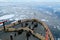 High angle shot of an icebreaker in Antarctica