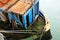 High angle shot of an old worn-out rusty fishing boat in the pure green water