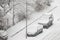 High angle shot of pavement covered in snow