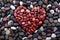 a high-angle shot of pebbles forming a heart shape