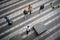 High angle shot of people walking around on the streets of Stockholm, Sweden