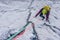 High angle shot of a person climbing a rock in the Alps in Austria - overcoming challenges concept