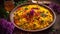 High-Angle Shot of Saffron-Infused Food, Culinary Delight with Vibrant Flavors and Artistic Presentation