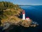 High angle shot of the Sheringham Lighthouse near Shirley, Canada