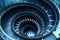 High angle shot of a spiral blue staircase