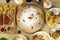 High angle shot of a table setting with Japanese bread, carrot cake,