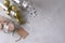 High angle shot of three mason jars on their side with gift wrap