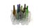 High angle view of aa  group of jars and bottles isoalted on white background