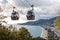 High angle view of the Alanya cable car and Cleopatra Beach in the background in Alanya, Antalya, Turkey on April 3, 2021.