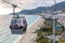 High angle view of the Alanya cable car and Cleopatra Beach in the background in Alanya, Antalya, Turkey on April 3, 2021.