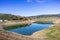 High angle view of Anderson Reservoir, a man made lake in Morgan Hill, managed by the Santa Clara Valley Water District,