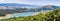 High angle view of Anderson Reservoir, a man made lake in Morgan Hill, managed by the Santa Clara Valley Water District,