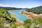 High angle view of Anderson Reservoir, a man made lake in Morgan Hill, managed by the Santa Clara Valley Water District,