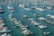 High angle view of boats and yachts in a marina