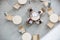 High angle view of businesswomen doing paperwork in office canteen