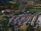 High angle view of the cemetery of village Sisteron, Provence, France with gravestones.