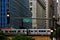 High angle view of Chicago`s elevated green line train and track on Lake and LaSalle Streets in Chicago Loop.