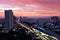 High angle view cityscape of a building  sky train and twilight sky in Bangkok