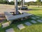 High angle view of concrete benches at park