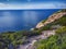 High angle view deep blue sea and lush Mediterranean vegetation in Sardegna a beautiful wilderness area over the sea