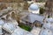 High angle view of the dome and courtyard of Eyupsultan mosque in Eyup, Istanbul, Turkey on April 5, 2022