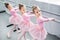 high angle view of elegant little ballerinas dancing