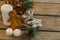 High angle view gingerbread cookie with star shape decorating and illuminated candles