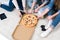 high angle view of girlfriends eating pizza