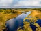 High angle view of a golden wetland and Forest