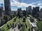 High angle view of the gorgeous Central Memorial Park of Calgary surrounded by modern buildings