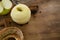 High angle view of granny smith apple with spices