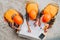 high angle view of group of builders discussing building plan