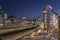 High angle view of Japan railways and Ameyoko street in Ueno at sunset.