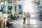 High angle view of male supervisor and manual worker having discussion in metal industry