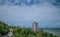 High angle view on the mountain that overlooks the sea And the beautiful sky in Thailand