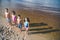 high angle view of multicultural kids in swimsuits standing