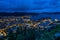 High angle view of a night cityscape of Bergen viewed from Mount Floyen, Norway