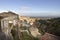 High angle view of the residential buildings of the town Caprarola, Italy