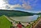 High angle view of a resort on the body of the Zetea lake in Romania