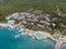 High angle view of scenic Caribbean sea coast with endless water pools