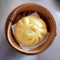 High angle view of steamed bun on bamboo steamer