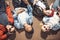 High angle view of teenagers group lying together and resting