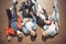 High angle view of teenagers group lying together and resting