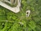 high angle view to a castle ruin in the woods