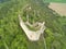 high angle view to a castle ruin in the woods