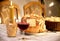 High angle view of traditional homemade Slava cake bread on table