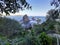 High angle view on two rock islands creeping out of wavy ocean