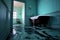 high angle view of water spilling onto bathroom floor
