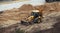 High angle view of yellow tractor on construction place