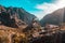 High angle of the village houses in the middle of the mountains in Tenerife, Masca Village, Spain